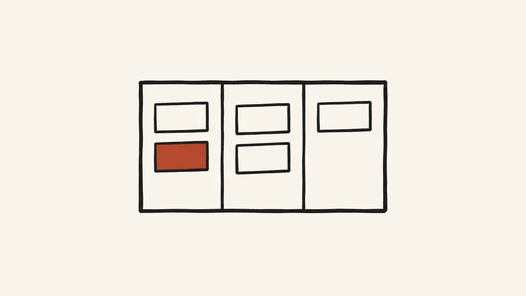 Three-column task board with a single rust task card